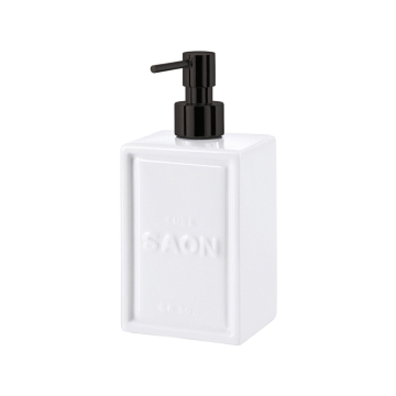 Dispenser sapone squadrato Saon bianco con erogatore nero 500 ml