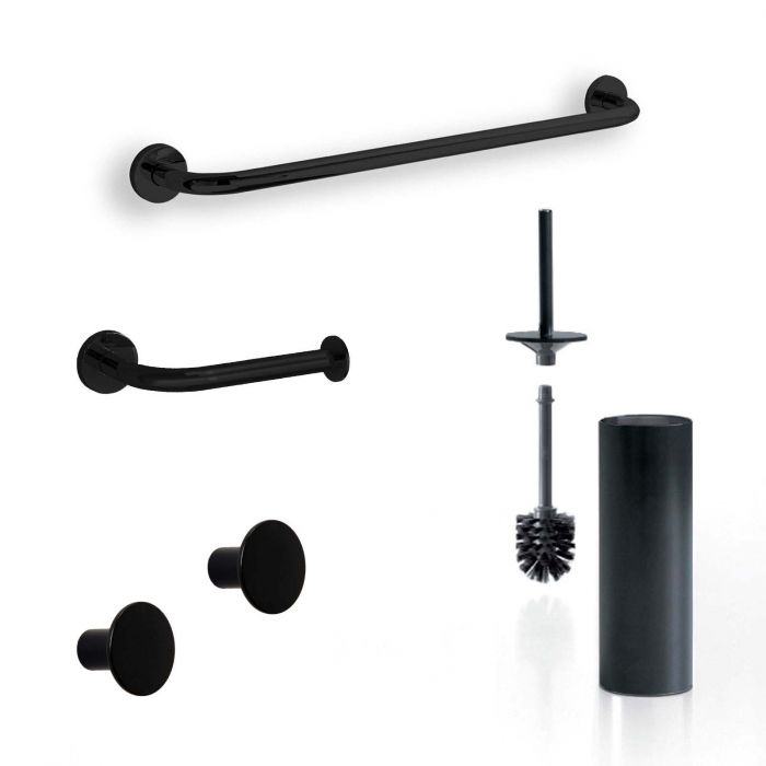 Set accessori bagno a muro nero opaco (porta asciugamani 50 cm) - One