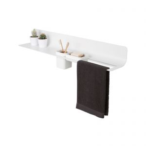 Porta asciugamani - Porta accessori con mensola Curvà, foro dx, bianco, L.80 cm