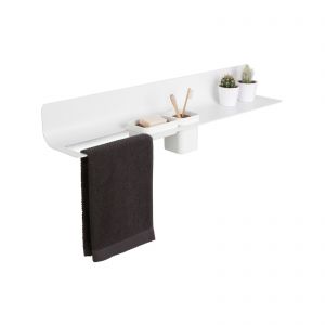 Porta asciugamani - Porta accessori con mensola Curvà, foro sx, bianco, L.80 cm